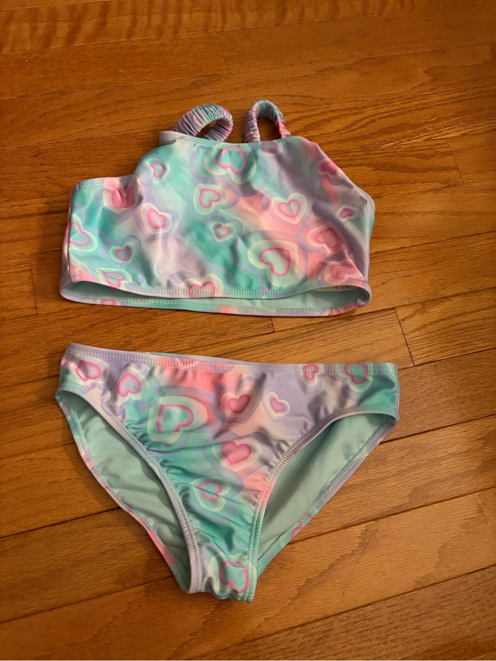 Girls Pastel Heart Two-Piece Swimsuit wonder nation size medium 7-8 years old